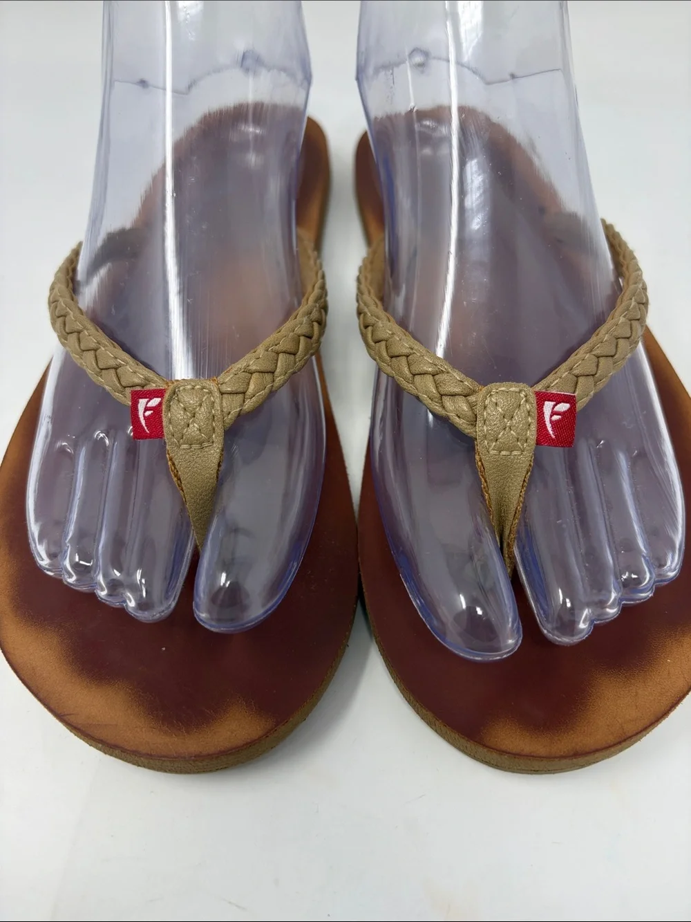 Flojos Tan Braided Strap Flip Flop Sandals Size 8 Excellent Condition